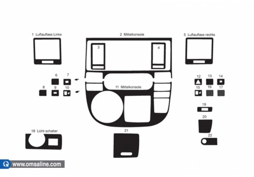 Декор.накладки  на панель приб-в, 22 шт.  KARBON (Multivan T5)(2003-2010)