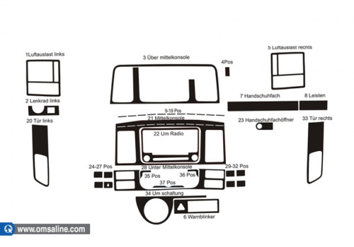 Декор.накладки  на панель приб-в, 37 шт.  KARBON (Transporter T5)